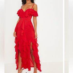 ASOS Red Ruffle Midi Dress